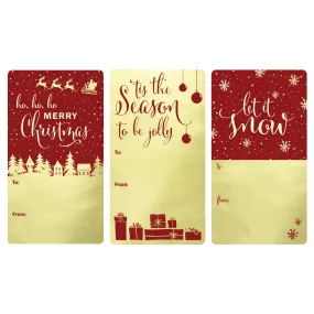 Christmas Gift Tag Stickers: Gold Foil & Red - 75 Stickers