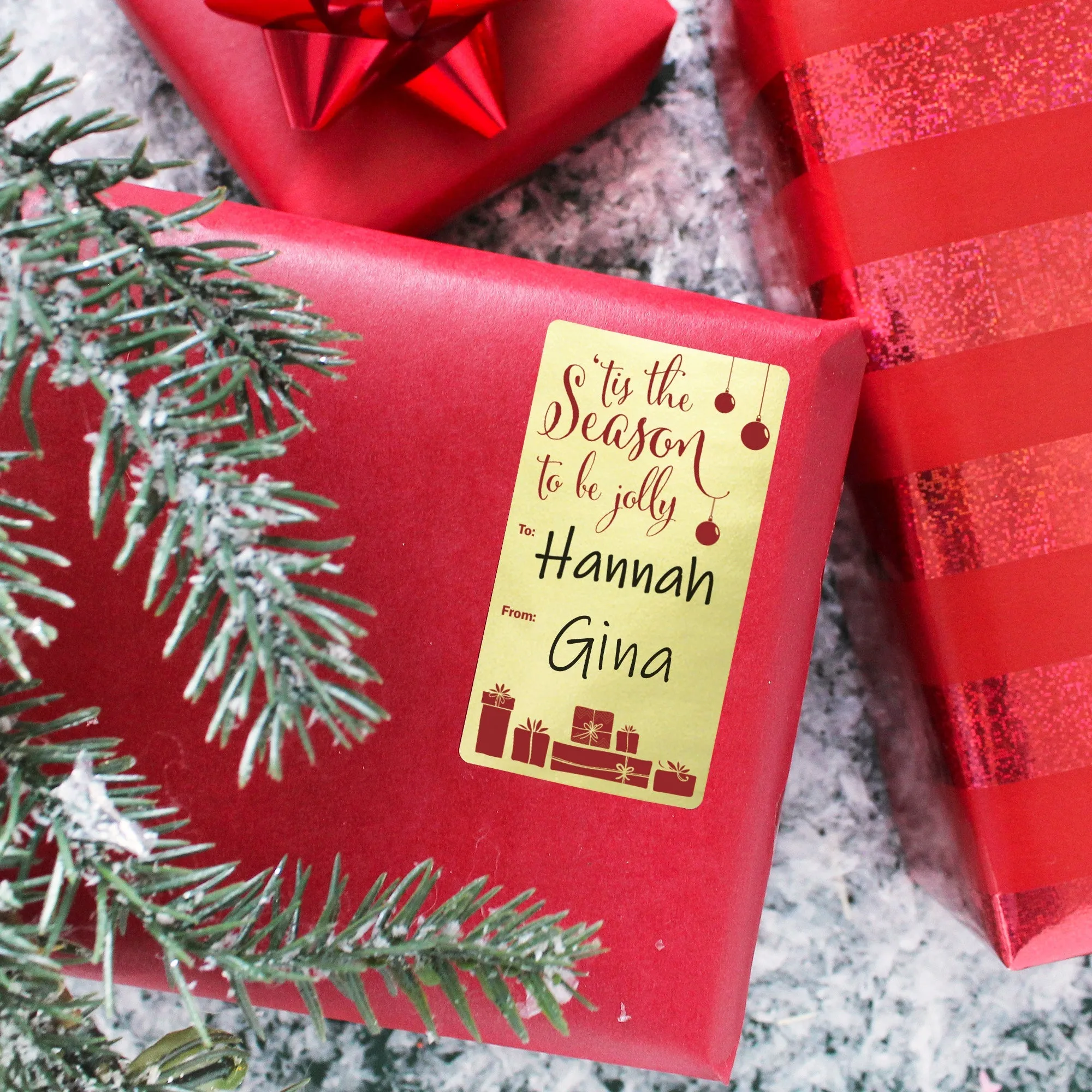 Christmas Gift Tag Stickers: Gold Foil & Red - 75 Stickers