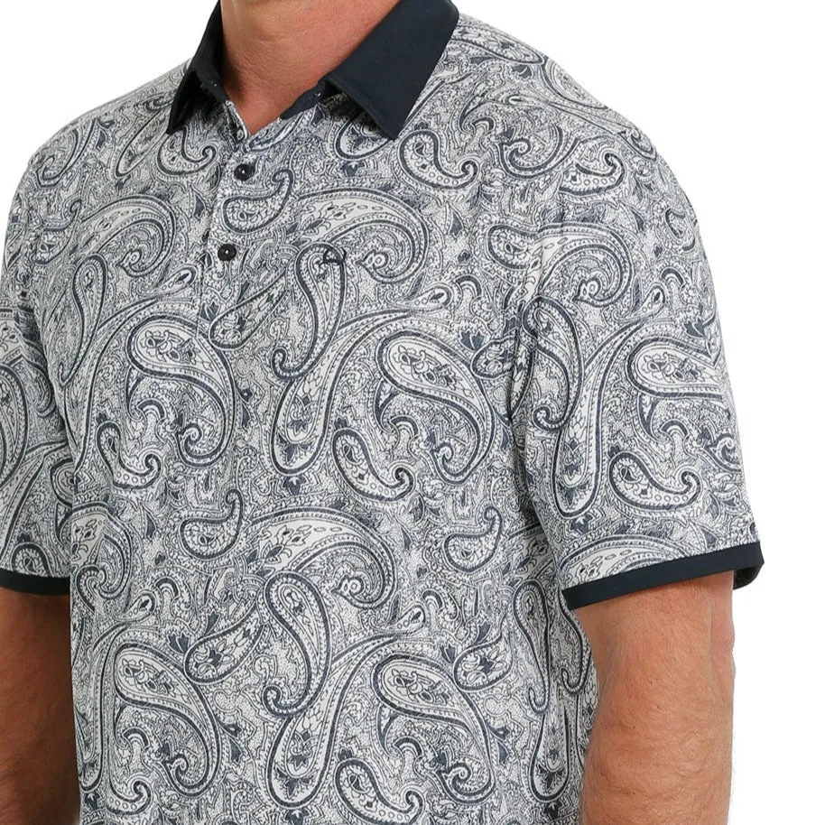 Cinch Men's Arenaflex Short Sleeve Paisley Polo in Blue