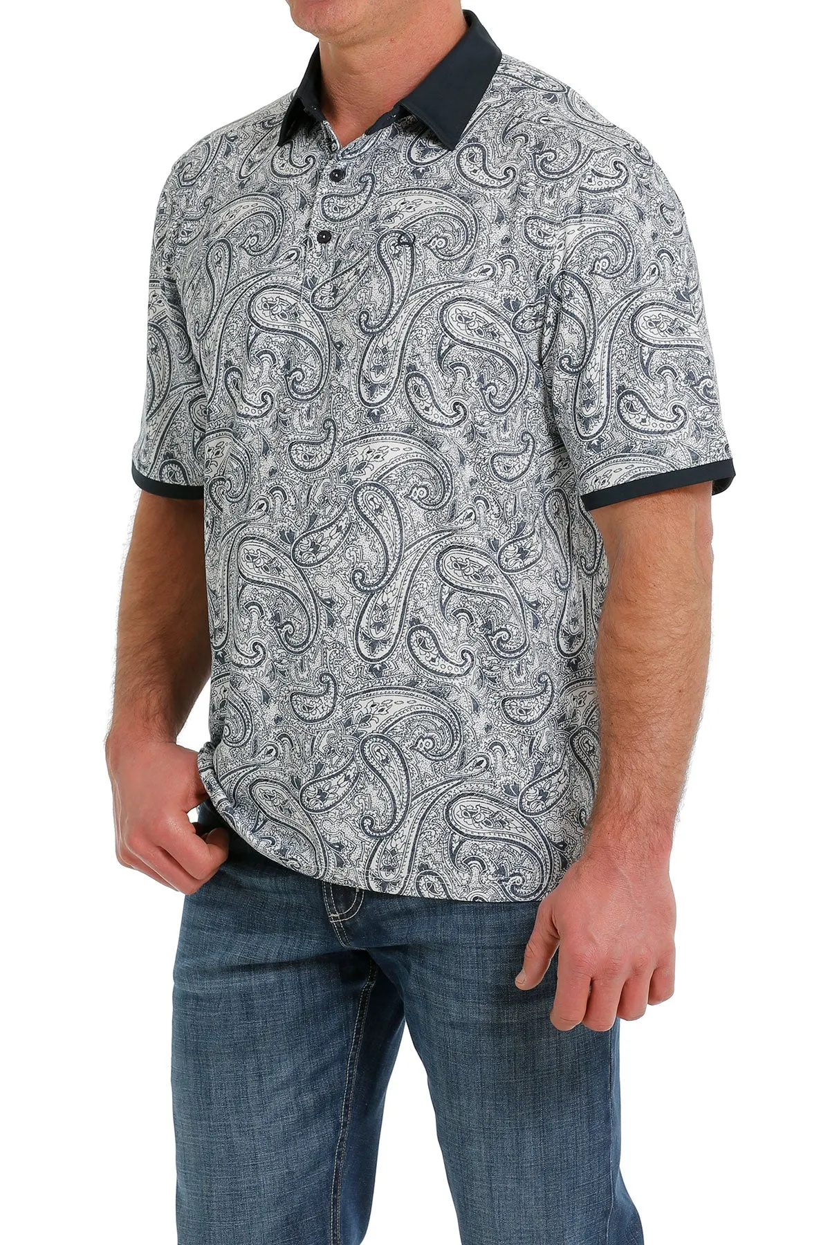 Cinch Men's Arenaflex Short Sleeve Paisley Polo in Blue