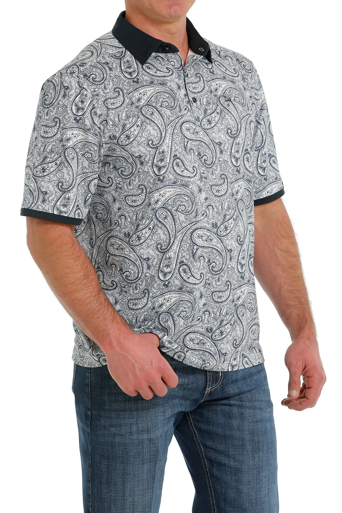 Cinch Men's Arenaflex Short Sleeve Paisley Polo in Blue