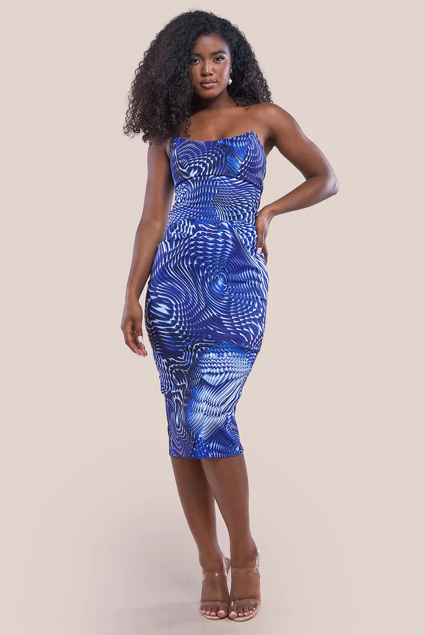 City Goddess Abstract Bandeau Bodycon Midi Dress