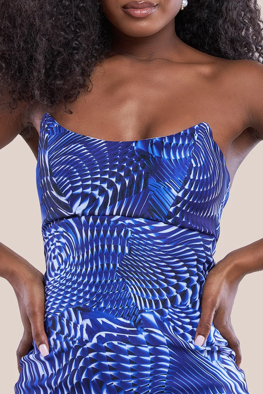 City Goddess Abstract Bandeau Bodycon Midi Dress