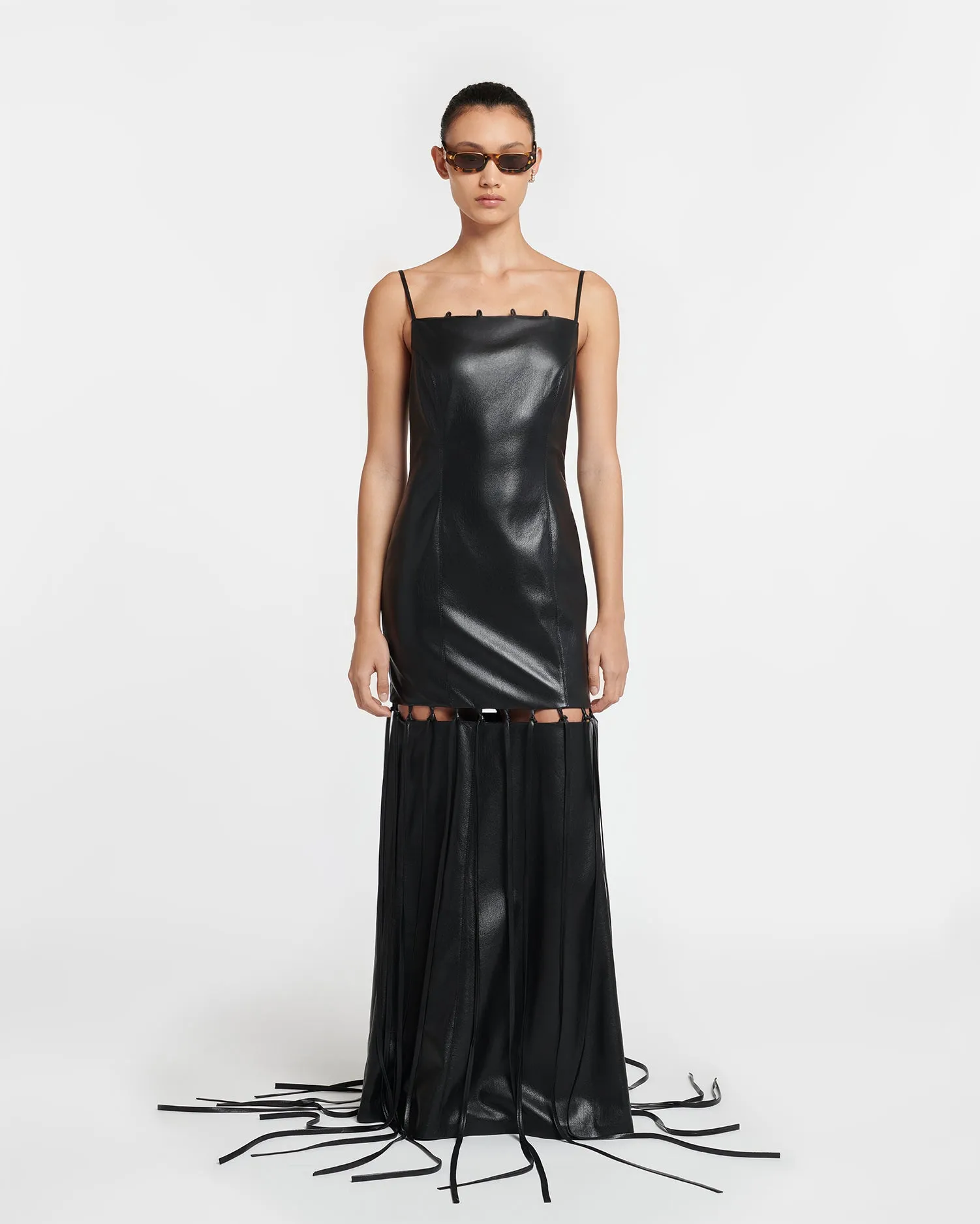 Clary - Okobor™ Alt-Leather Maxi Dress - Black