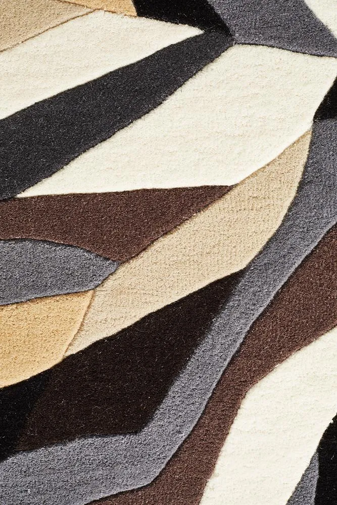 Crossroads Designer Wool Brown White Grey Rug