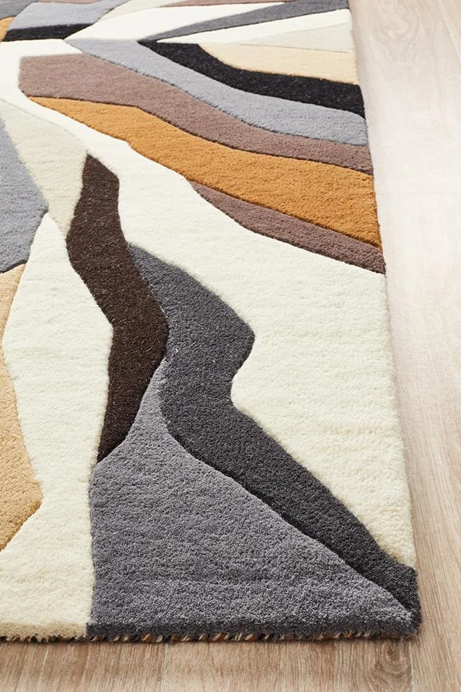 Crossroads Designer Wool Brown White Grey Rug