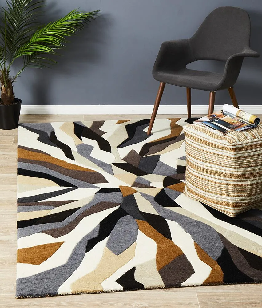Crossroads Designer Wool Brown White Grey Rug
