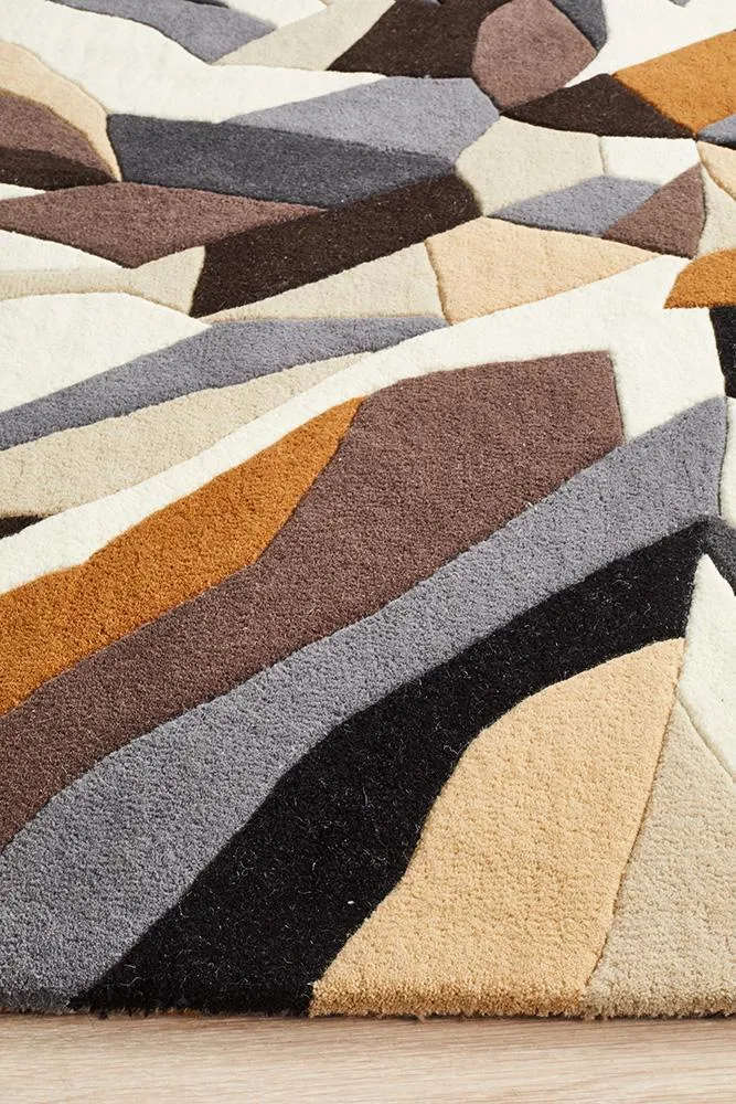 Crossroads Designer Wool Brown White Grey Rug