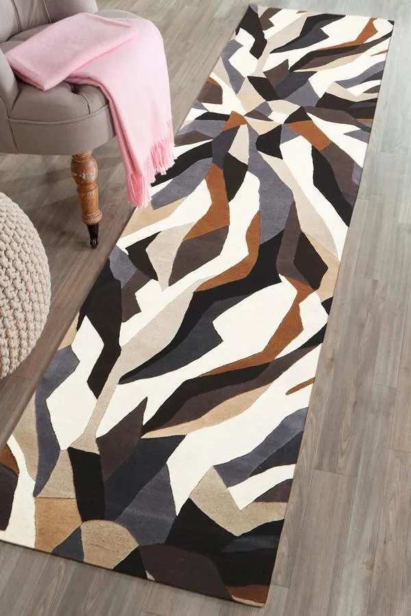 Crossroads Designer Wool Brown White Grey  Runner Rug