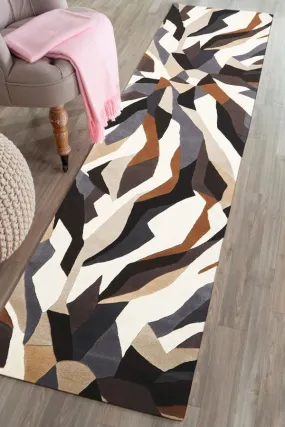 Crossroads Designer Wool Brown White Grey  Runner Rug