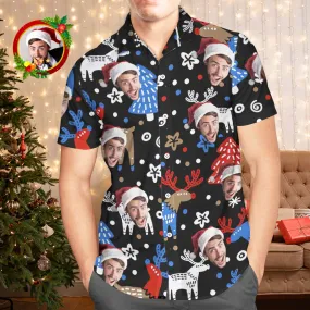 Custom Face Hawaiian Shirts Personalised Photo Gift Men's Christmas Shirts Christmas Reindeer