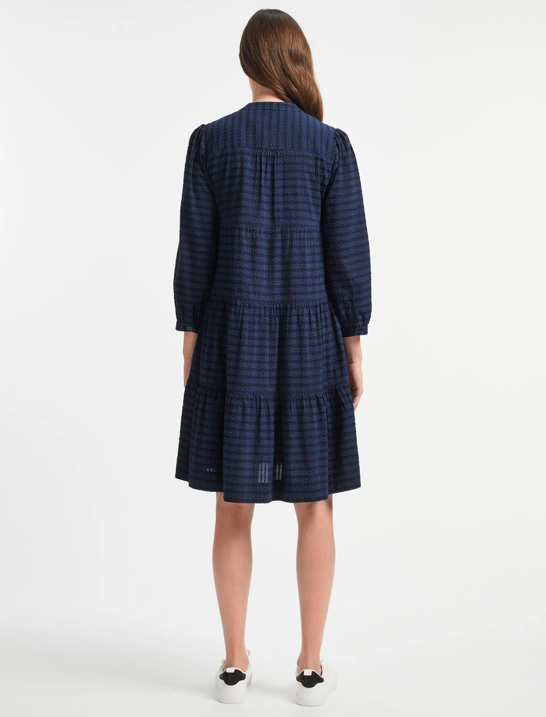 Delaney Cotton Seersucker Shirt Dress - Navy Black