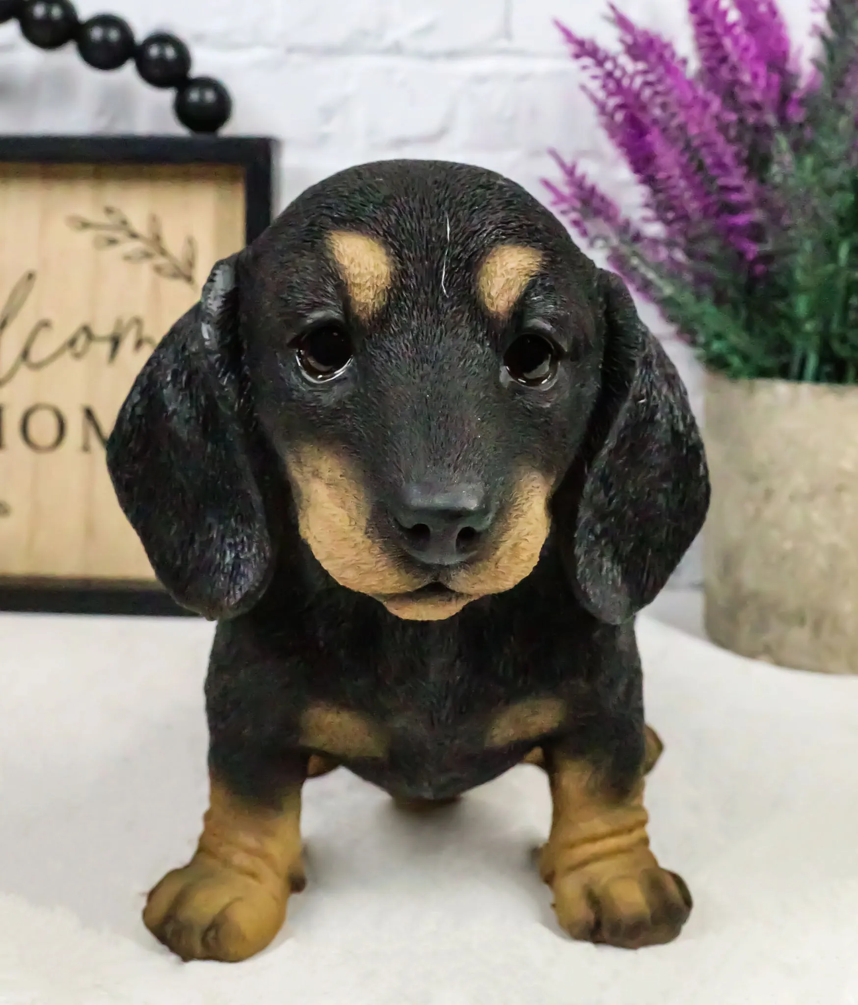 Ebros Realistic Black And Tan Dachshund Puppy Statue 8"L Schnitzel Sausage Wiener Dog