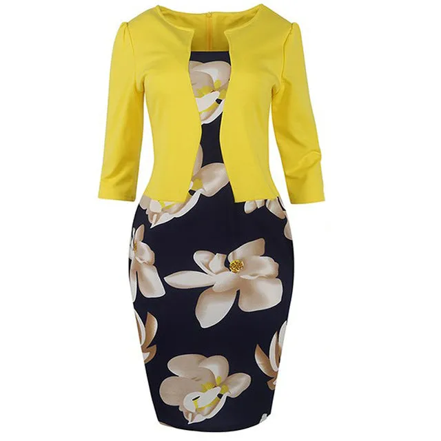 Fantaist Women One Piece Patchwork Floral Print Elegant Business Party Formal Office Plus Size Bodycon Pencil Casual Work Dress