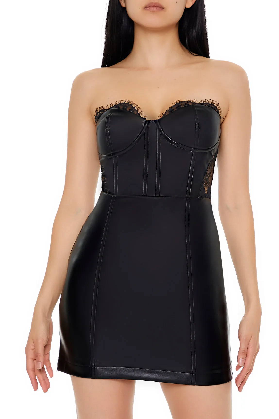 Faux Leather Lace Corset Mini Dress
