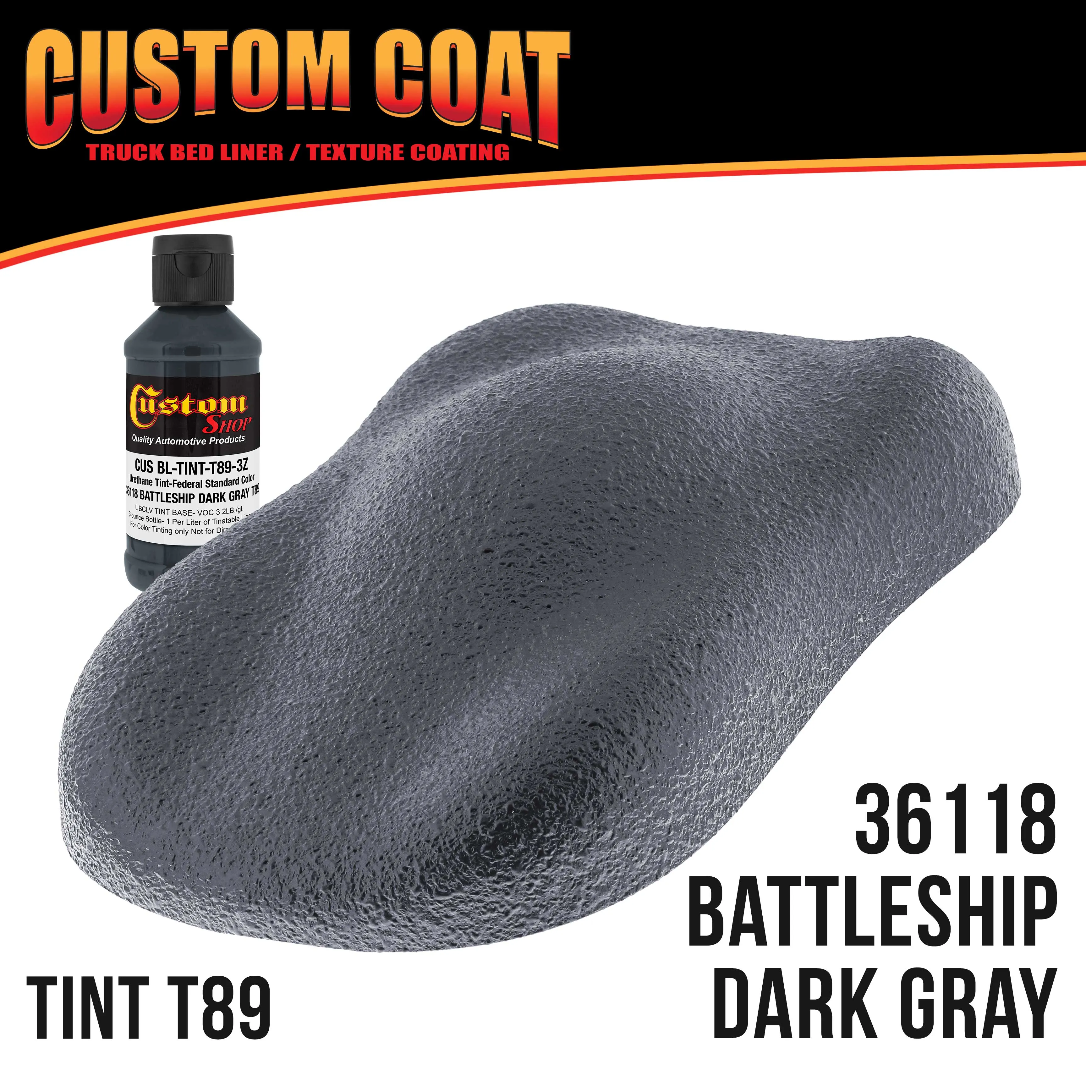 Federal Standard Color #36118 Battleship Dark Gray T89 Urethane Roll-On, Brush-On or Spray-On Truck Bed Liner, 1 Gallon Kit with Roller Applicator Kit