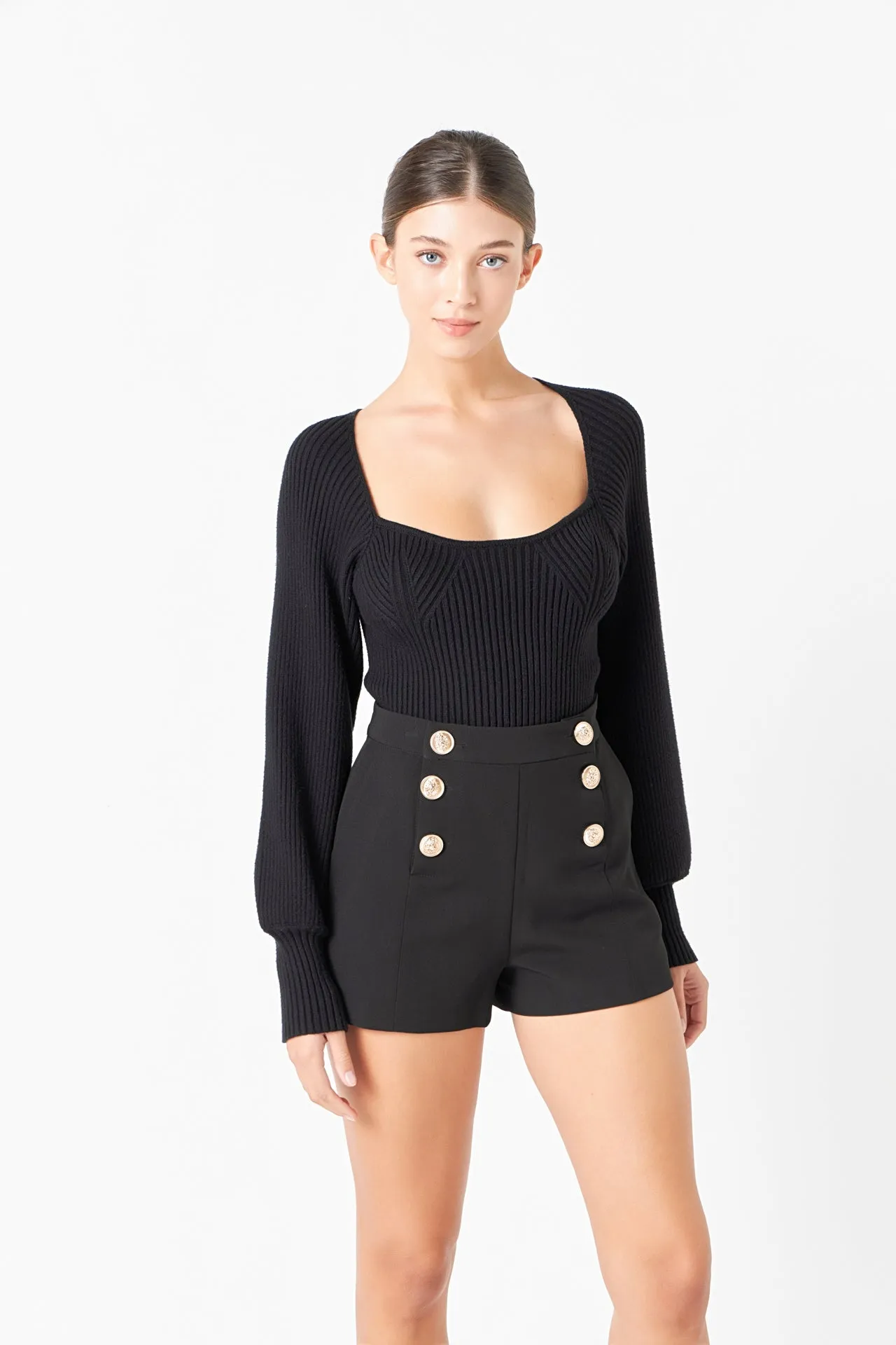 Gold Color Button Detail Shorts