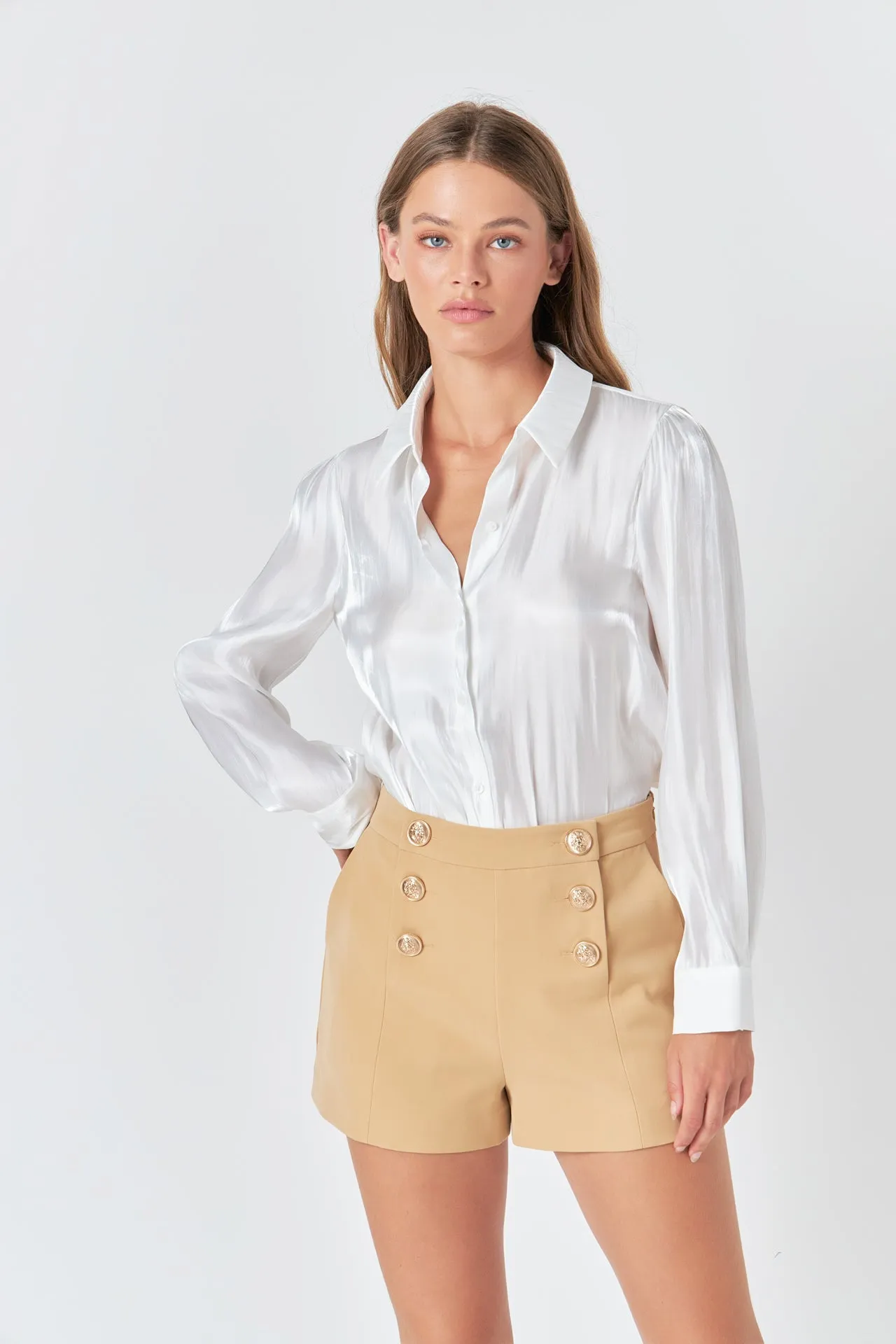 Gold Color Button Detail Shorts