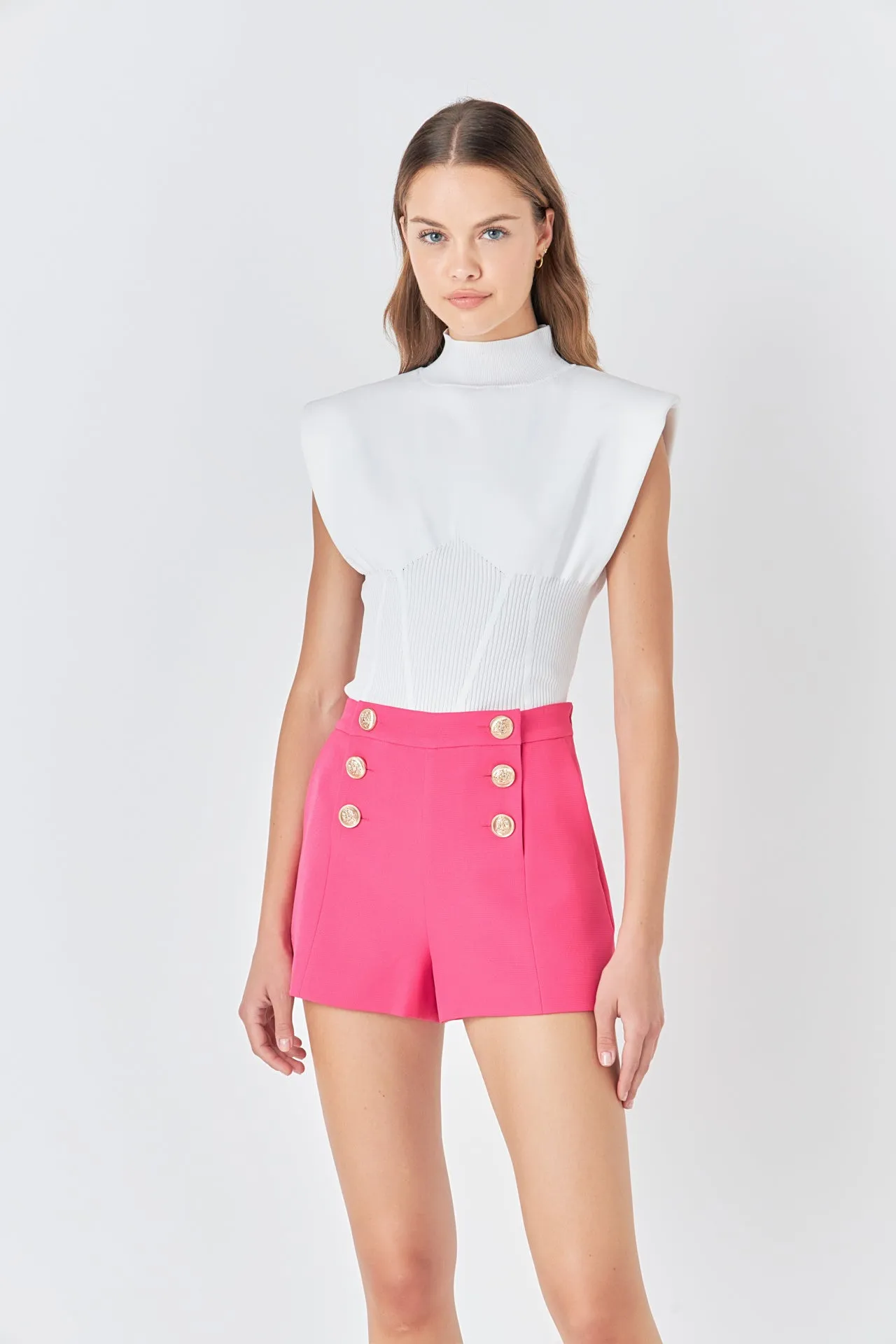 Gold Color Button Detail Shorts