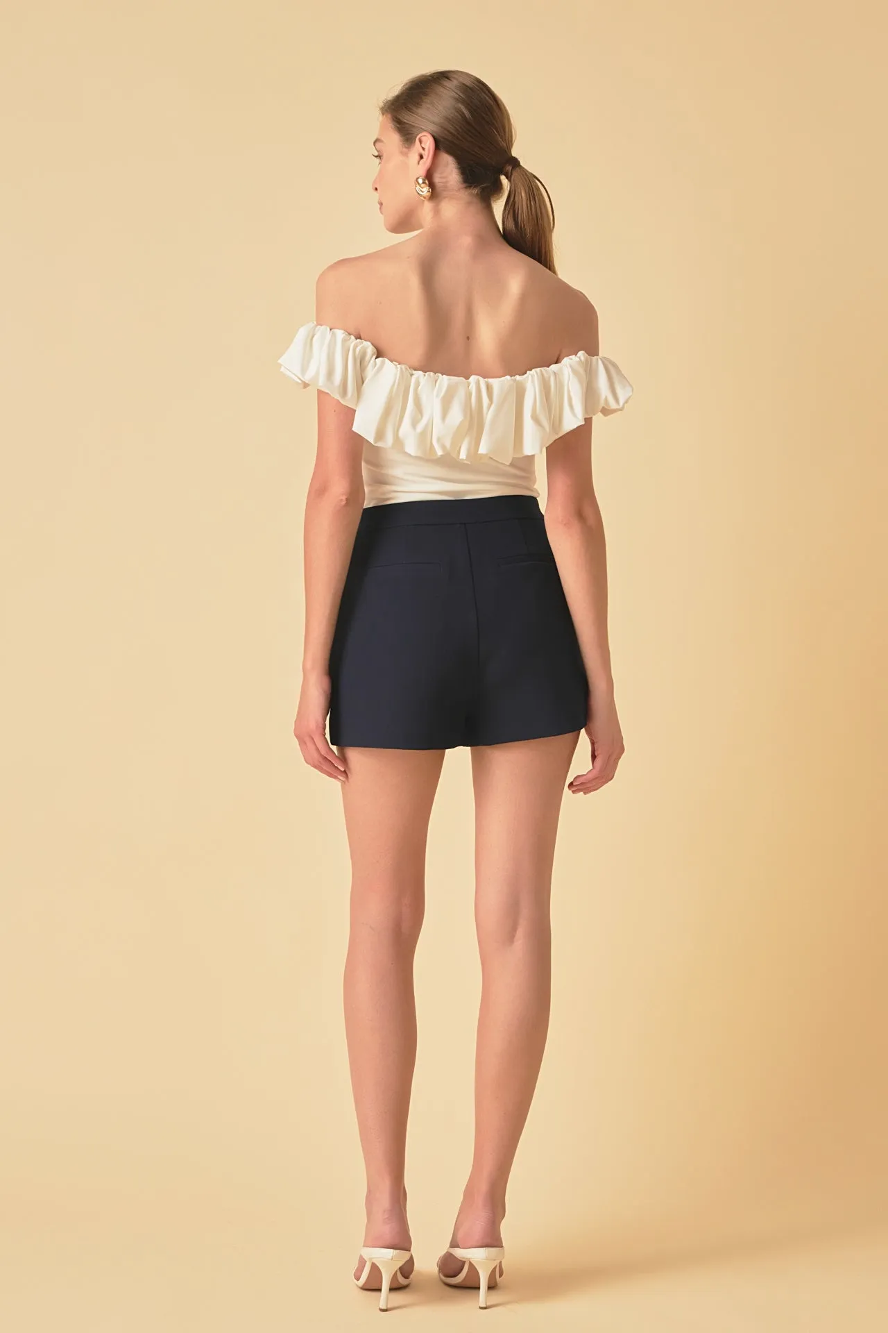 Gold Color Button Detail Shorts