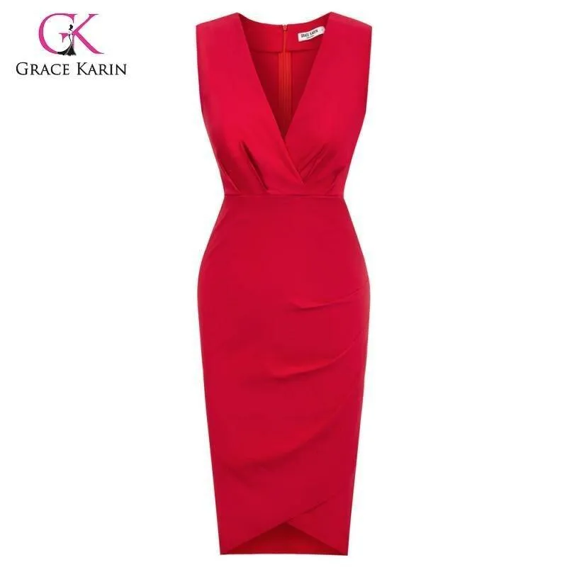 Grace Karin Women Dress Elegant Formal Business Dress Sleeveless Pnecil Dresses Office Ladies Wear To Work Bodycon Dress Summer