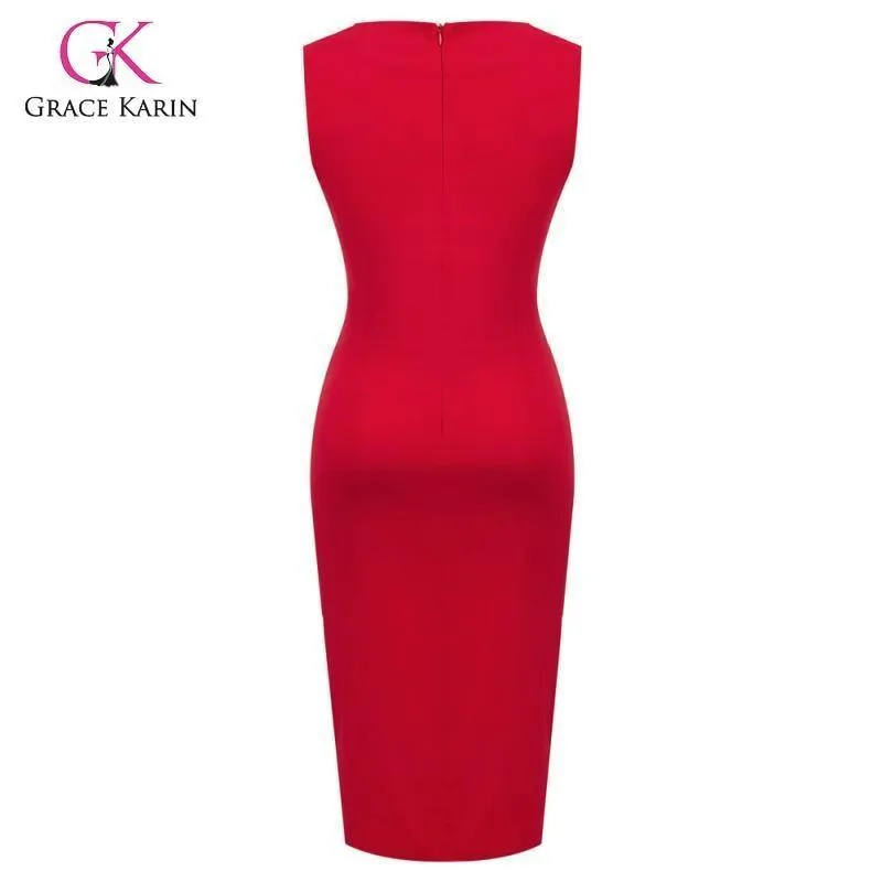 Grace Karin Women Dress Elegant Formal Business Dress Sleeveless Pnecil Dresses Office Ladies Wear To Work Bodycon Dress Summer