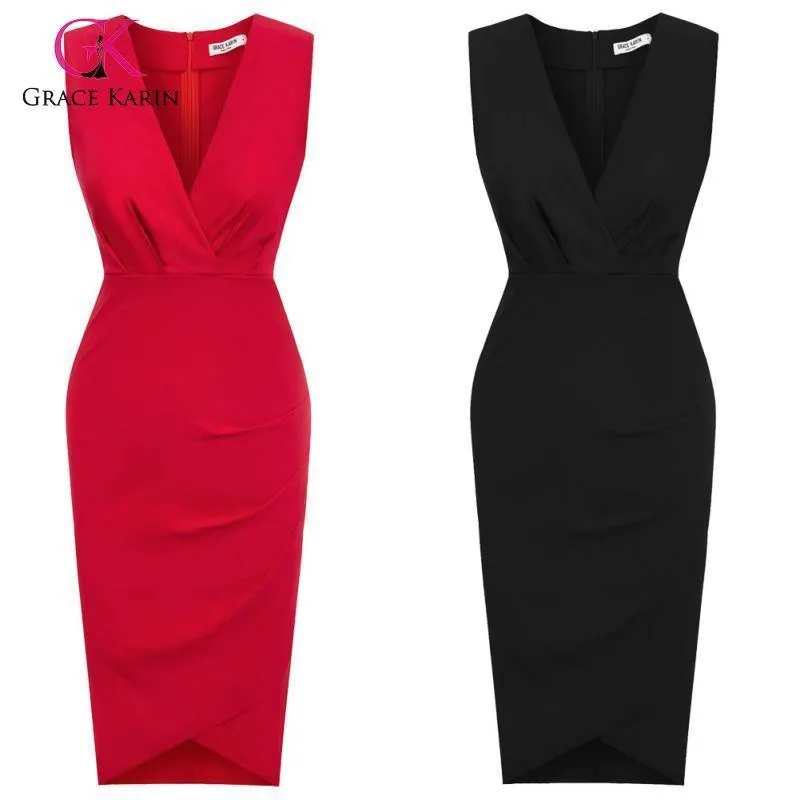Grace Karin Women Dress Elegant Formal Business Dress Sleeveless Pnecil Dresses Office Ladies Wear To Work Bodycon Dress Summer
