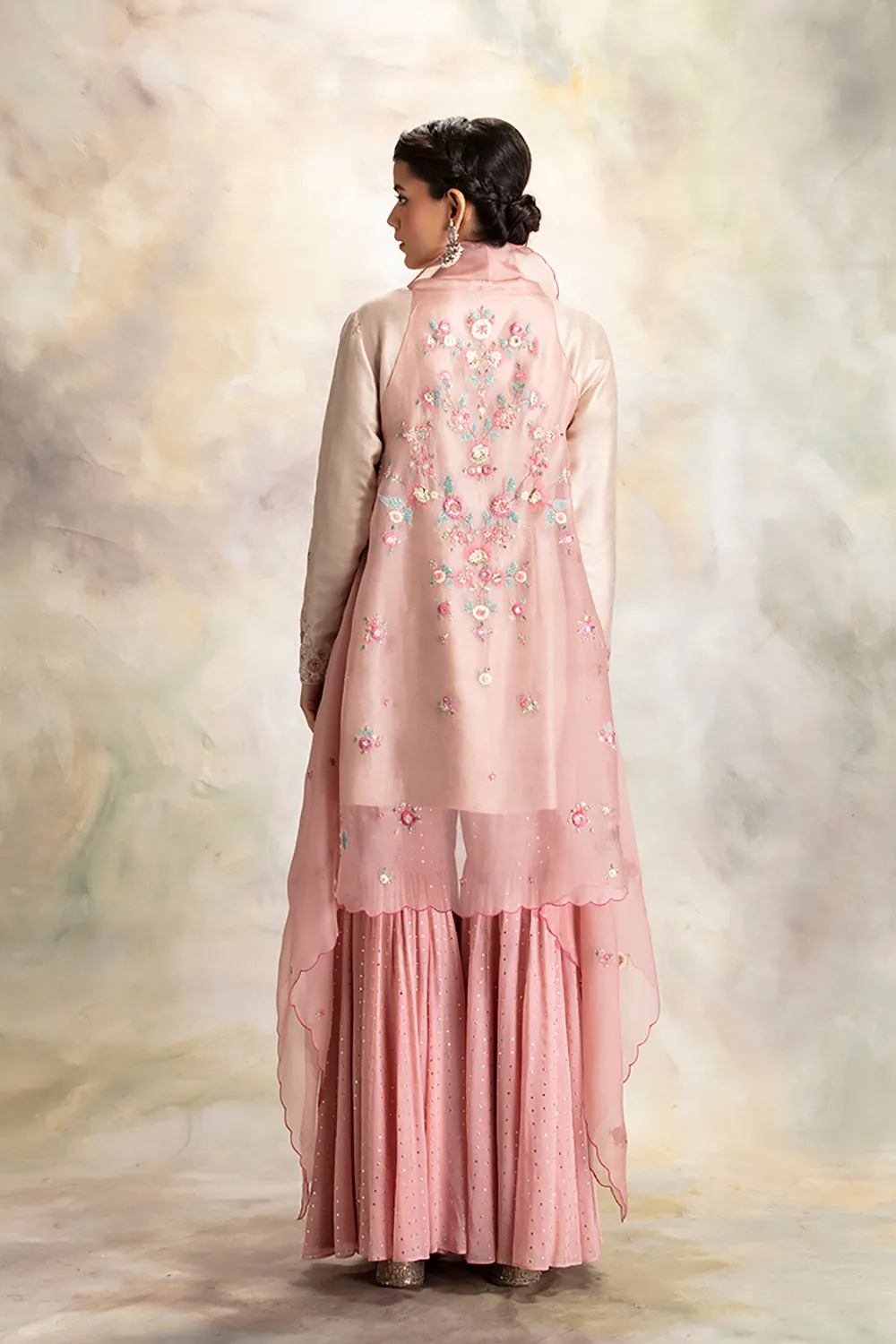 Graceful Toosh Embroidered Short Kurti With Sharara & Cape