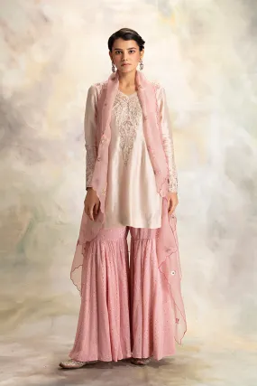 Graceful Toosh Embroidered Short Kurti With Sharara & Cape