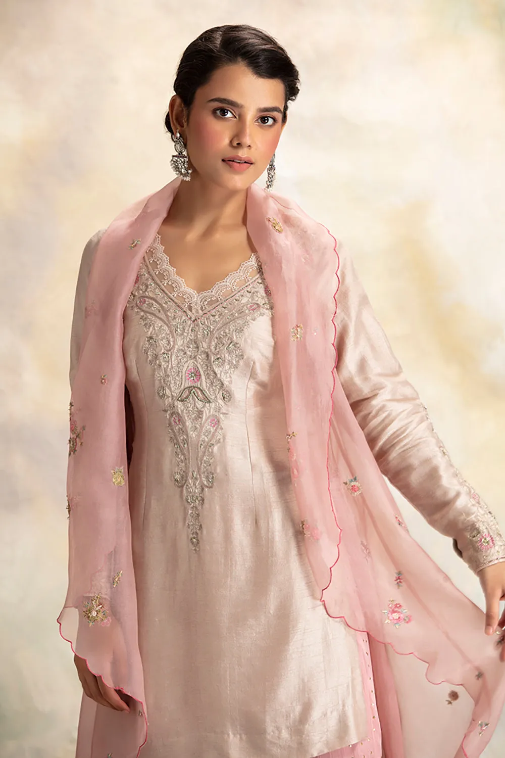 Graceful Toosh Embroidered Short Kurti With Sharara & Cape