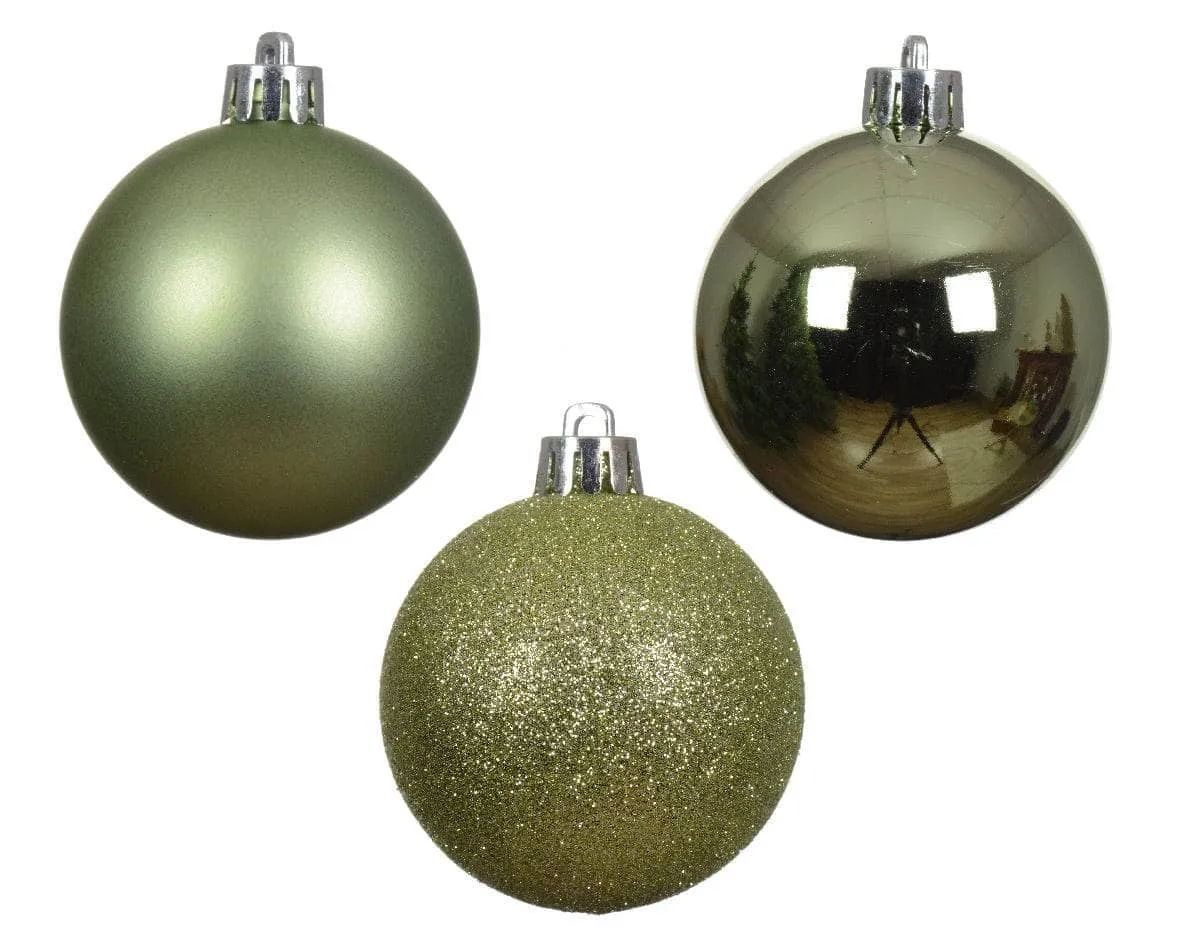 Green Tea Shatterproof Shiny, Matt & Glitter Baubles - 10 pack