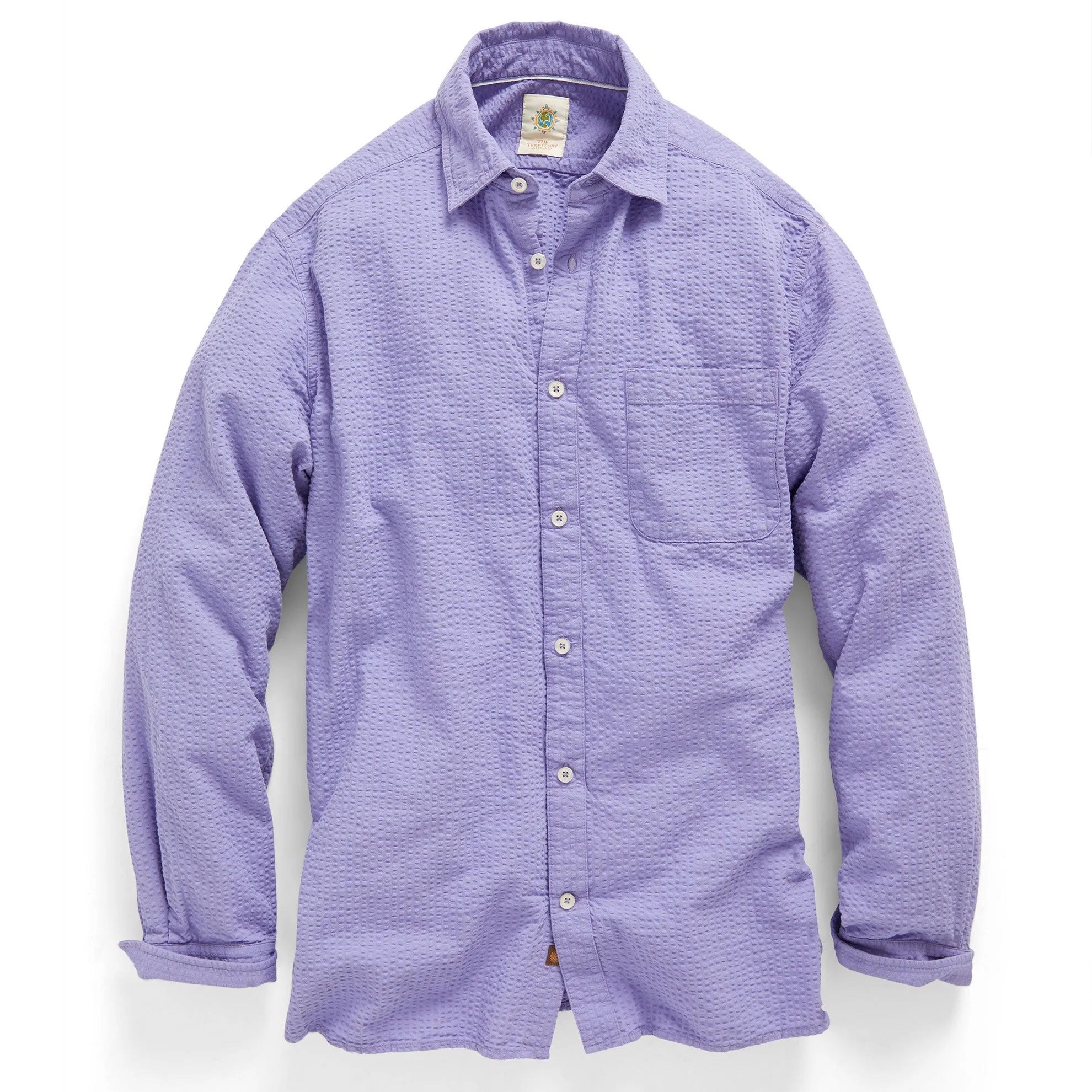 Gregale Long-Sleeve Solid Seersucker Shirt