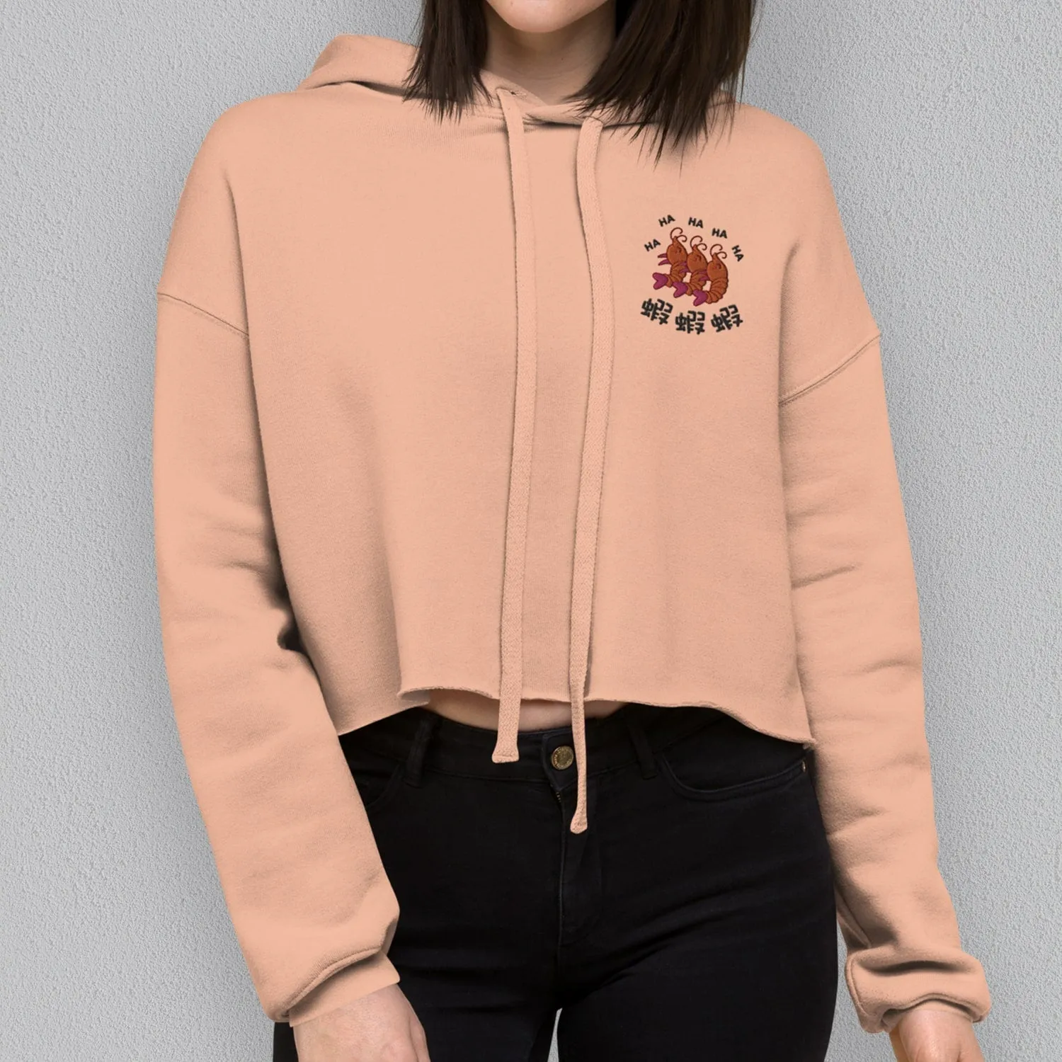 Ha Ha Ha (Shrimp) Embroidered Crop Hoodie