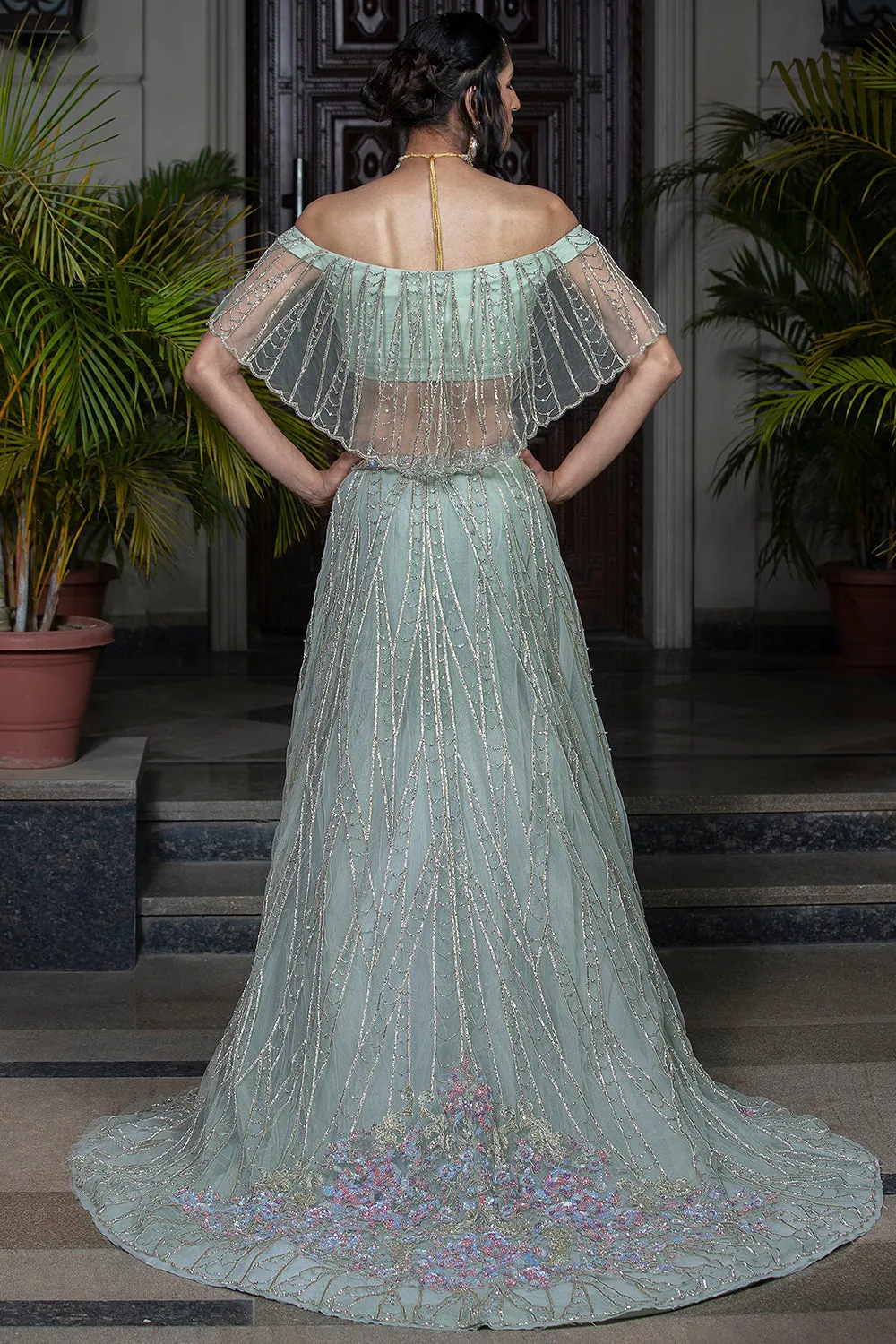 Hand Embroidered Sea Green Lehenga Set