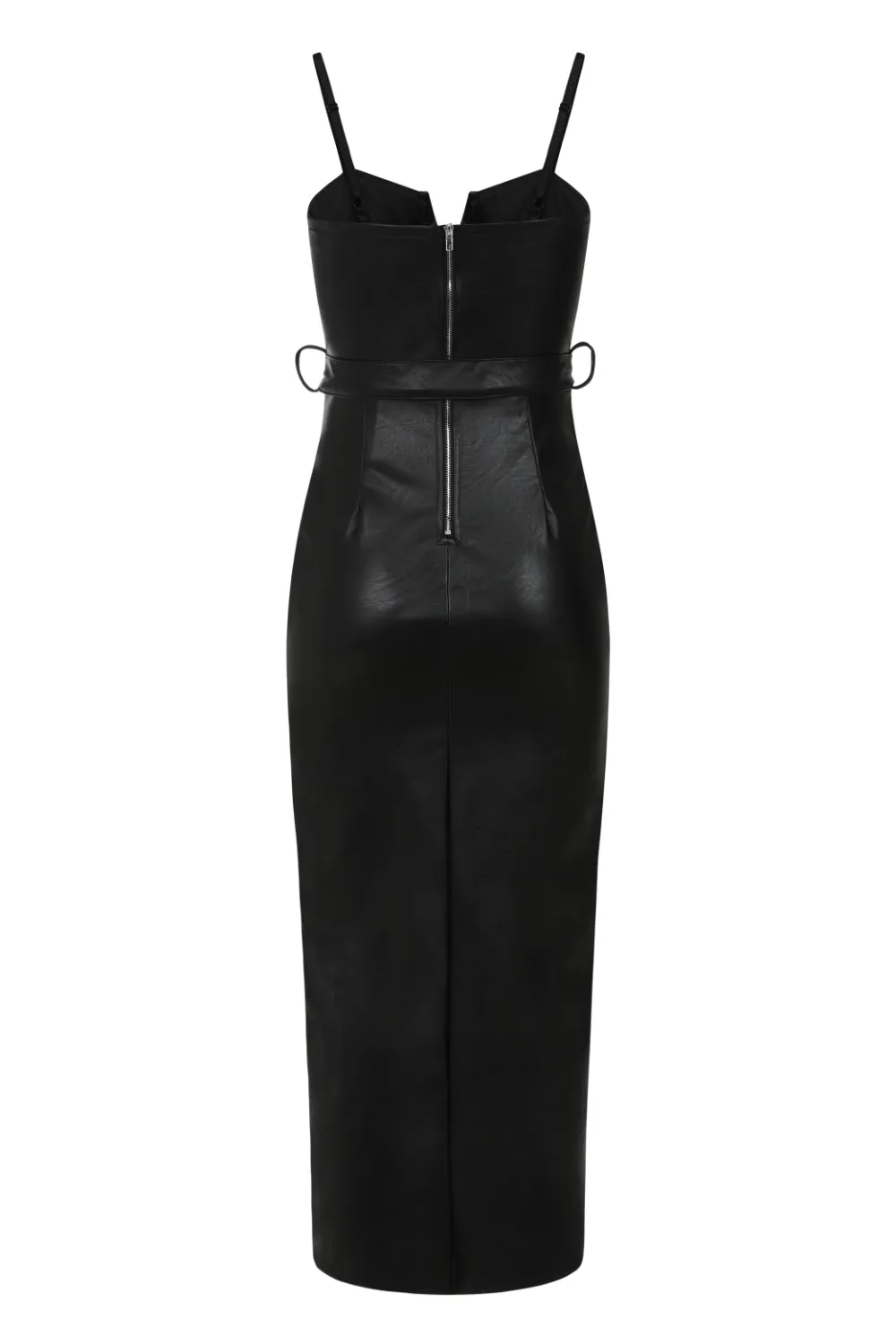 High Standards Black Leather Belted Split Maxi Dress