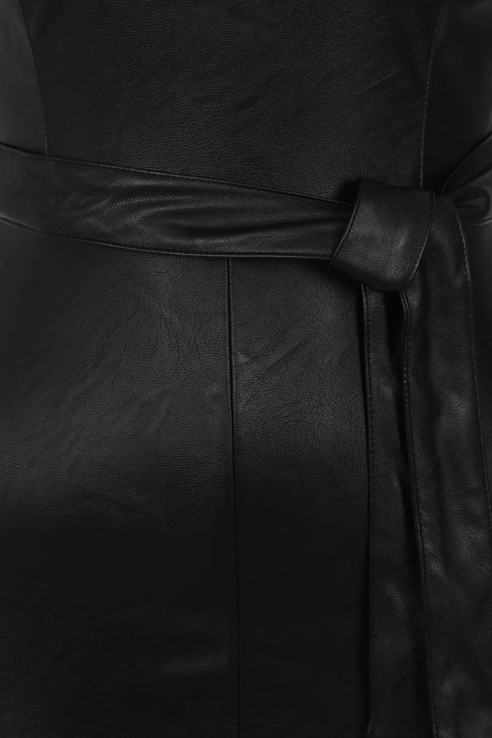 High Standards Black Leather Belted Split Maxi Dress