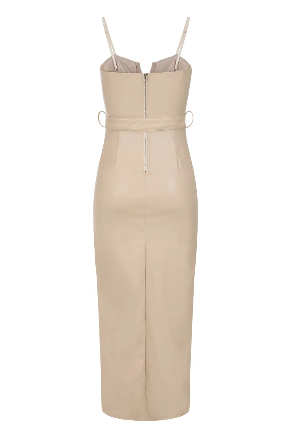 High Standards Nude Leather Belted Split Maxi Dress