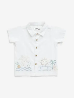 HOP Baby White Embroidered Seersucker Shirt