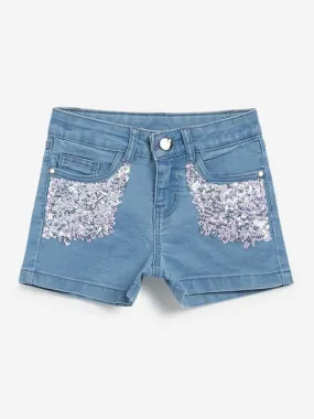 HOP Kids Light Blue Sequinned Shorts