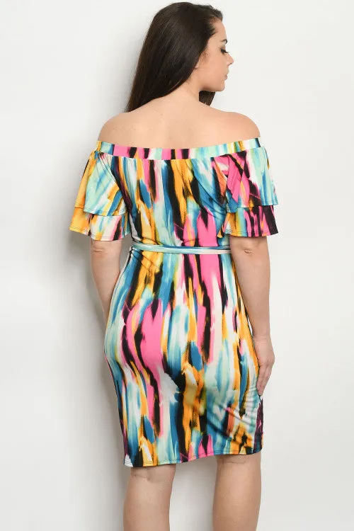 Ivory Multi Colored Cold Shoulder Plus Size Dress