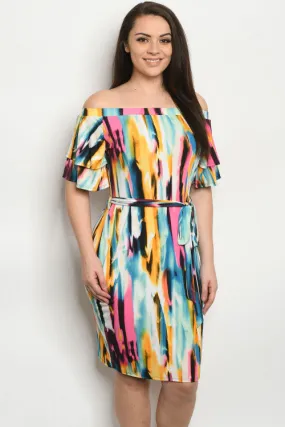 Ivory Multi Colored Cold Shoulder Plus Size Dress