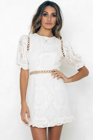 Lady Diana Puff Sleeve Hollow-out Mini Dress