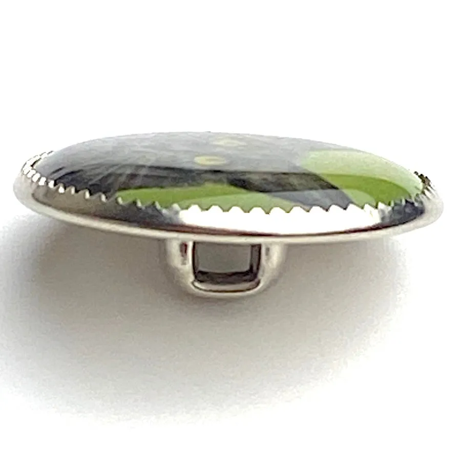Last Ones, Cat Portrait, Black Kitty on Green 18mm Winky and Dutch 3/4" Shank Back Button