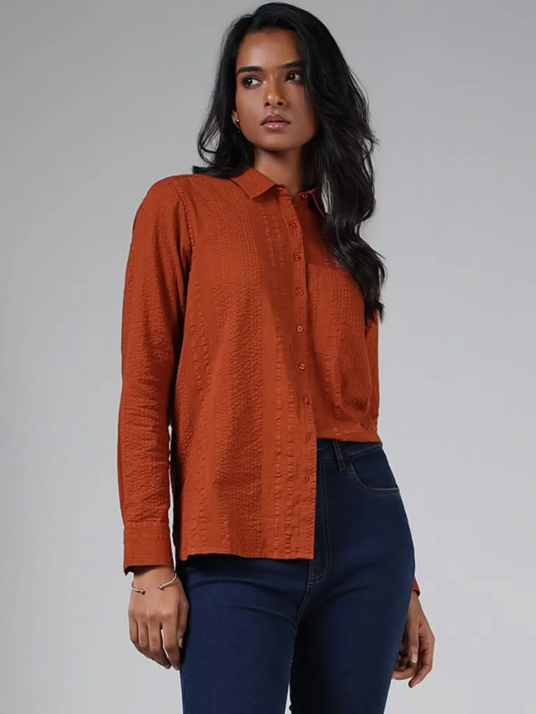 LOV Rust Striped Seersucker Shirt