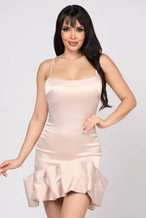 LUXE STRETCH SATIN BUBBLE BODYCON HEM MINI DRESS