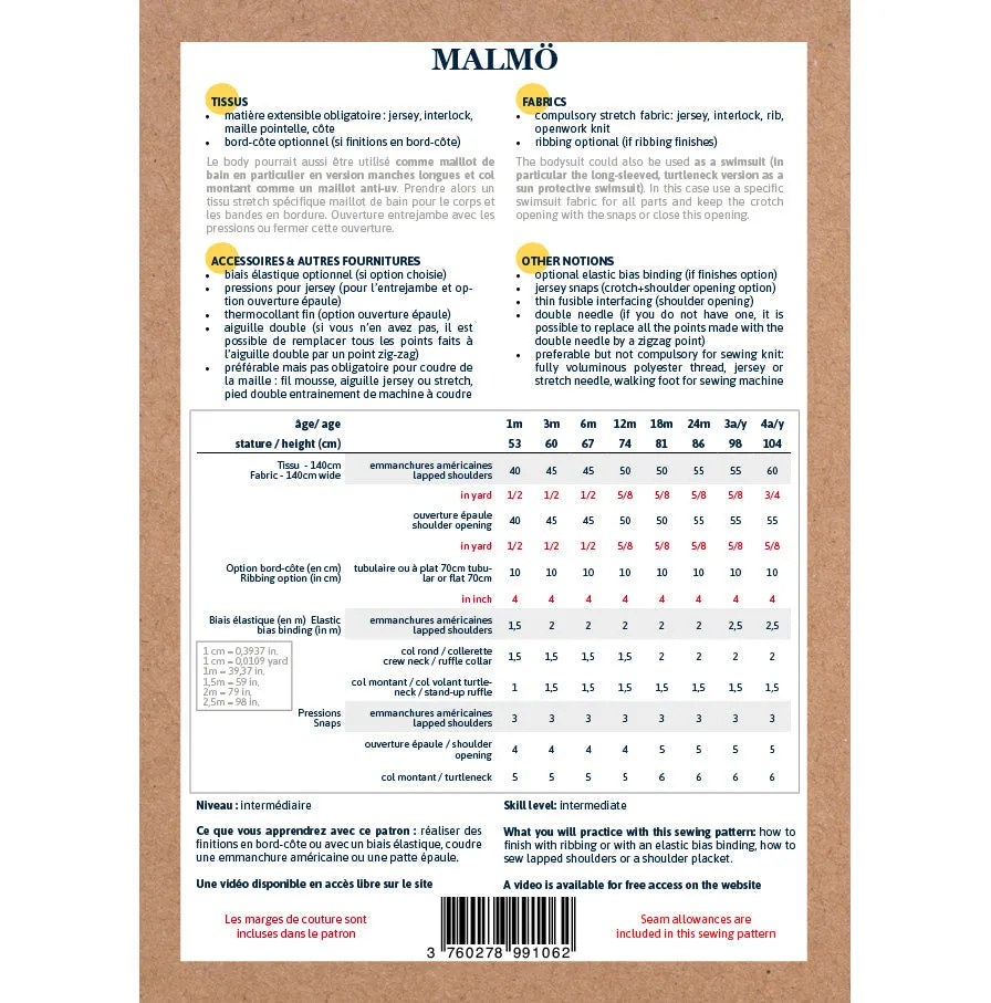 MALMÖ   MALAGA bodysuits - Baby 1M/4Y - PDF Sewing Pattern