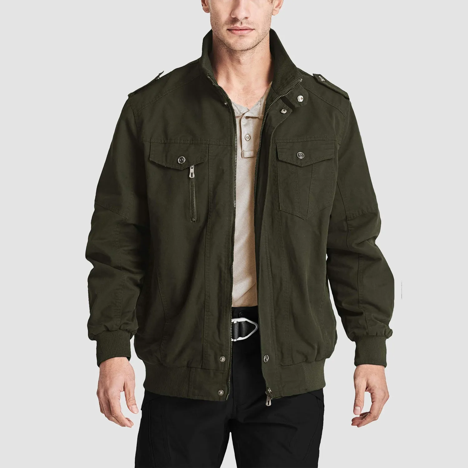 Men's Lightweight Cotton Cargo Jacket with Zip Pockets