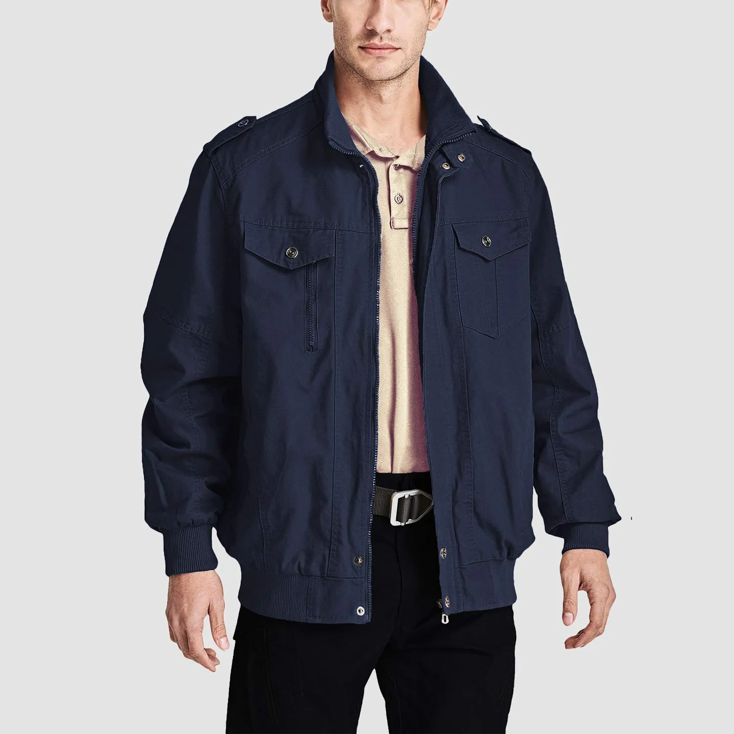 Men's Lightweight Cotton Cargo Jacket with Zip Pockets