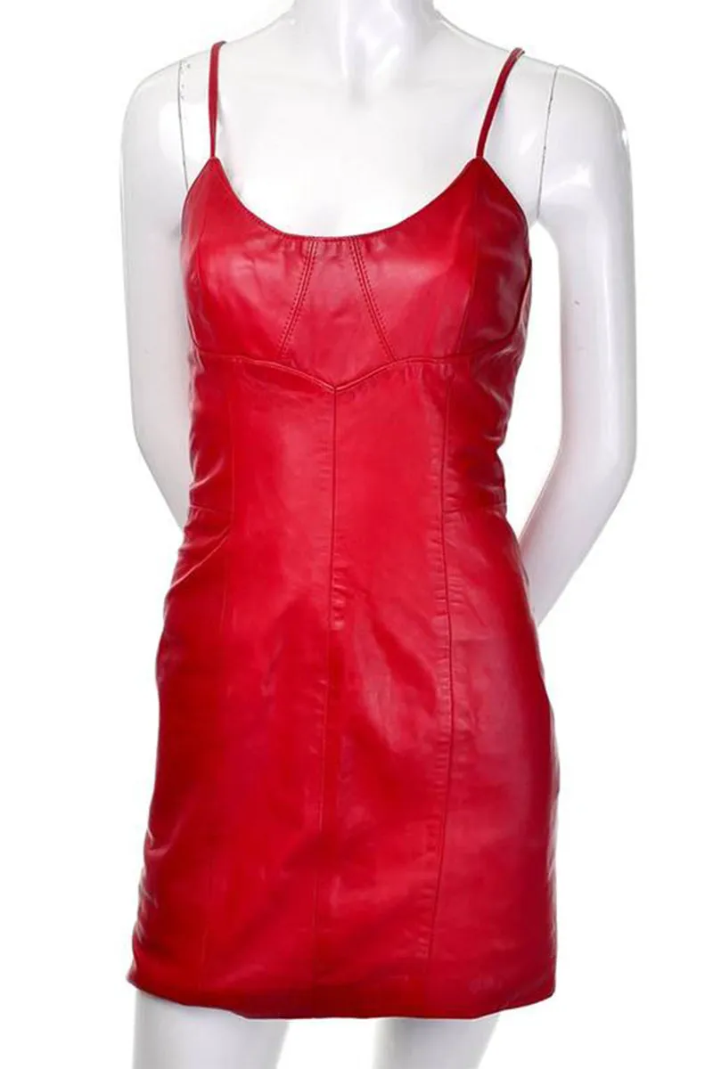 Michael Hoban North Beach Red Leather Vintage Mini Dress 6