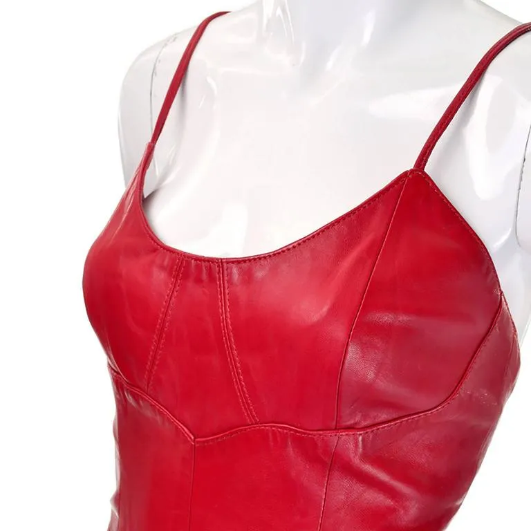 Michael Hoban North Beach Red Leather Vintage Mini Dress 6